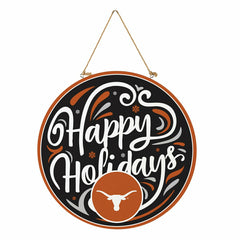 University of Texas Holiday Round Door Décor with Hanging Rope, 18x18 - Collegiate Home