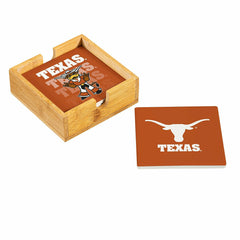 University of Texas Ceramic Coasters Set, 4pcs with Wood Caddy - Collegiate Home