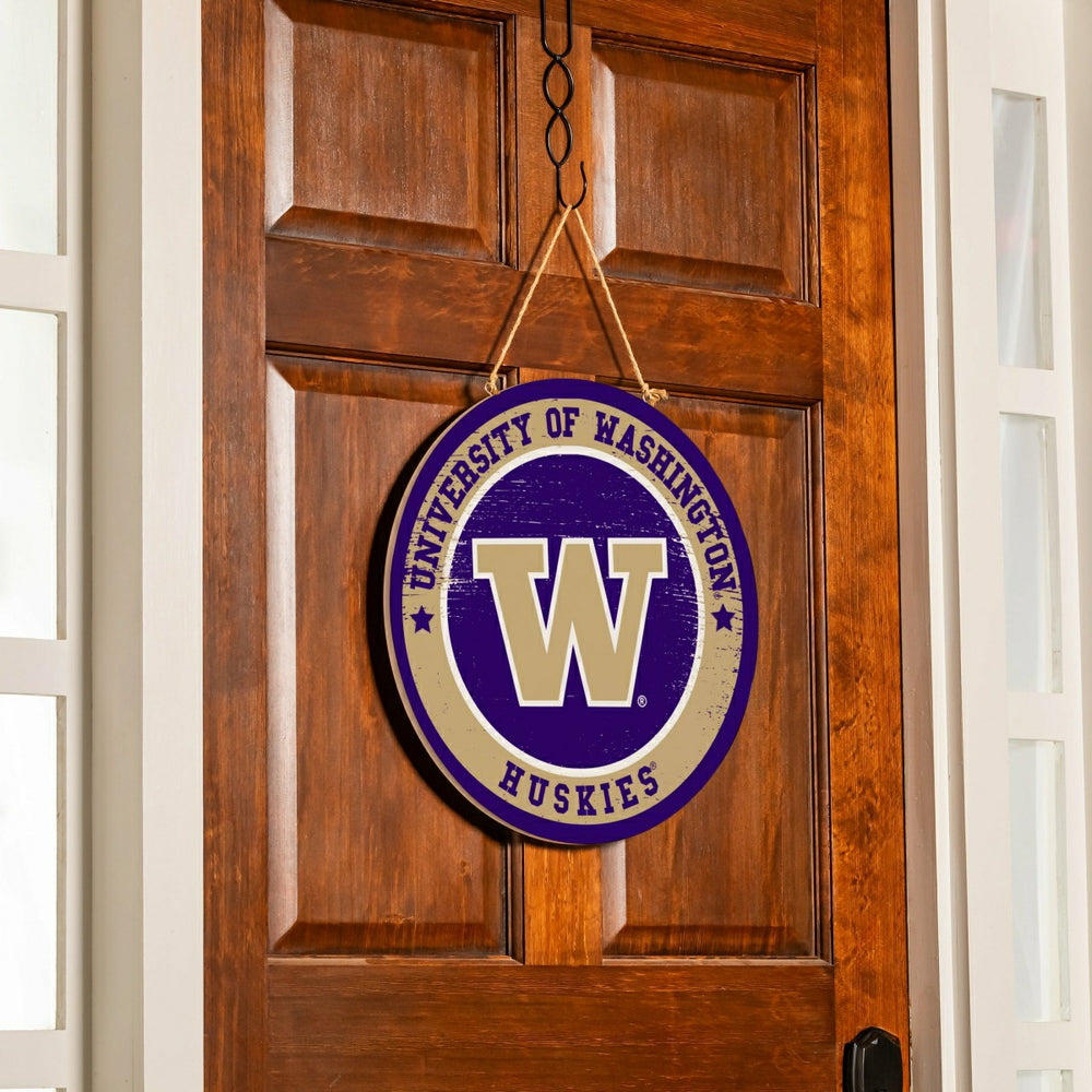 University of Washington Round Door Décor with Hanging Rope, 18x18 - Collegiate Home