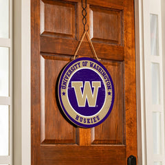 University of Washington Round Door Décor with Hanging Rope, 18x18 - Collegiate Home