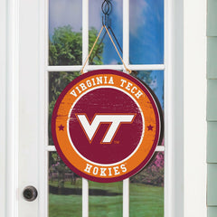 Virginia Tech Round Door Décor with Hanging Rope, 18x18 - Collegiate Home
