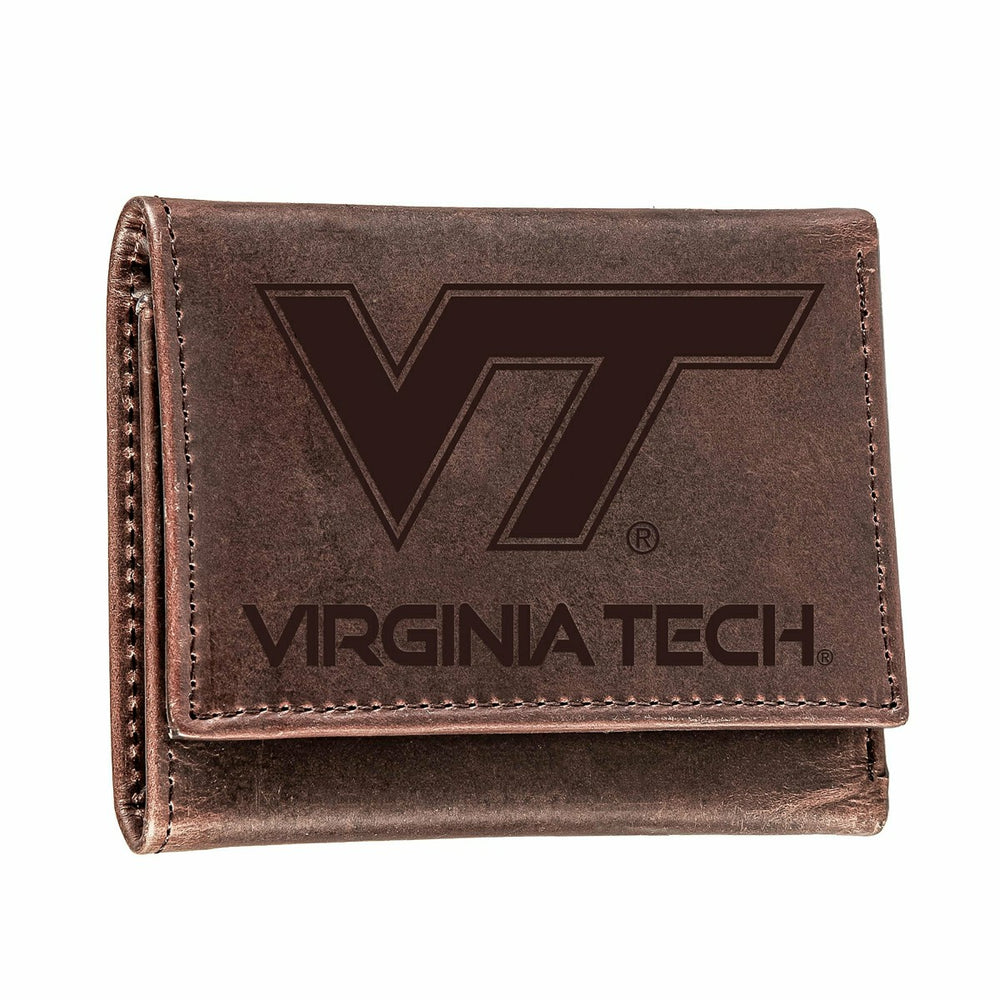 Virginia Tech, Tri-Fold Wallet, Brown, CH, 100% Genuine Leather - Collegiate Home