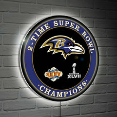 Baltimore Ravens 3X Superbowl Champions Football Round LED Wall Decor - NFL Home