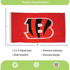 Cincinnati Bengals Single Sided Flag with 2 Grommets, 3'x5' - NFL Home