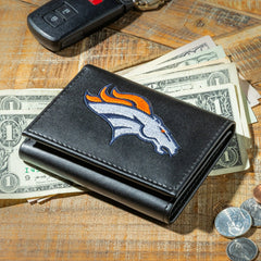 Denver Broncos Black Tri-Fold Embroidered Wallet w/ RFID Blocking - NFL Home