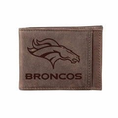 Front Pocket Wallet w/ RFID Blocking, Denver Broncos, Brown - NFL Home