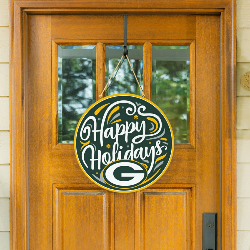 Green Bay Packers Holiday Round Door Décor with Hanging Rope, 18x18 - NFL Home