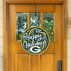 Green Bay Packers Holiday Round Door Décor with Hanging Rope, 18x18 - NFL Home