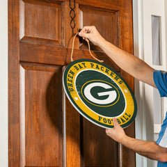 Green Bay Packers Round Door Décor with Hanging Rope, 18x18 - NFL Home