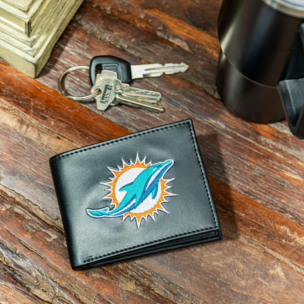 Miami Dolphins Black Bi-Fold Embroidered Wallet w/ RFID Blocking - NFL Home