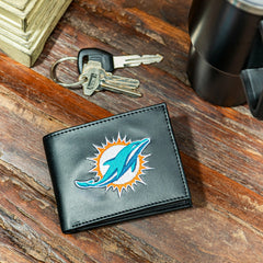 Miami Dolphins Black Bi-Fold Embroidered Wallet w/ RFID Blocking - NFL Home