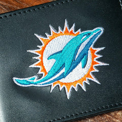 Miami Dolphins Black Bi-Fold Embroidered Wallet w/ RFID Blocking - NFL Home