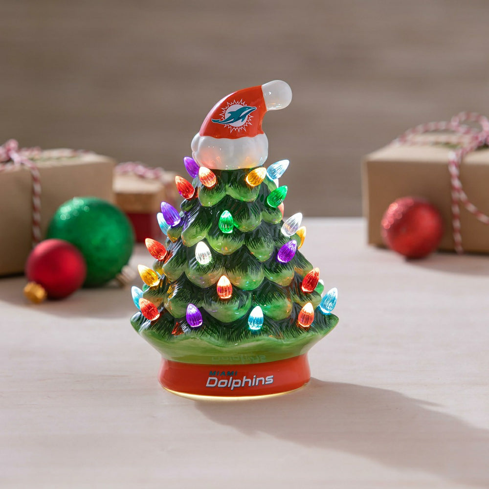 8" LED Ceramic Christmas Tree, Miami Dolphins - NFL Home