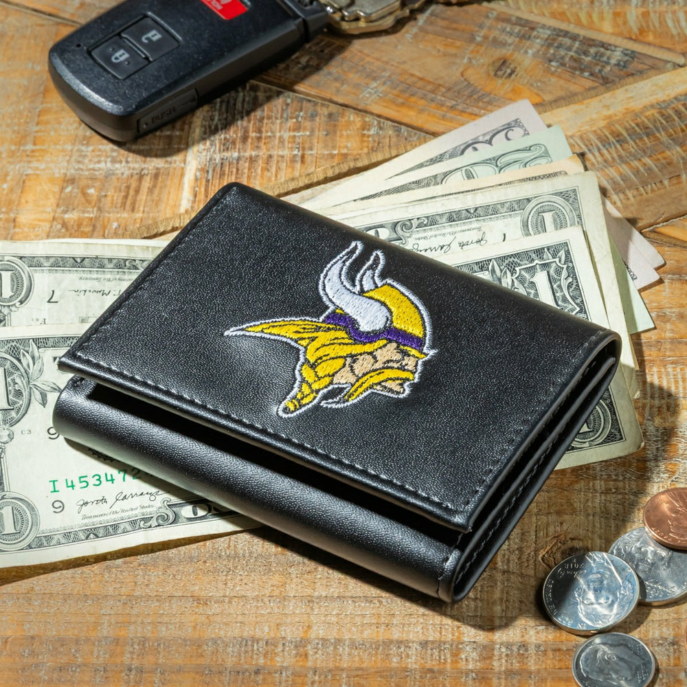 Minnesota Vikings Black Tri-Fold Embroidered Wallet w/ RFID Blocking - NFL Home
