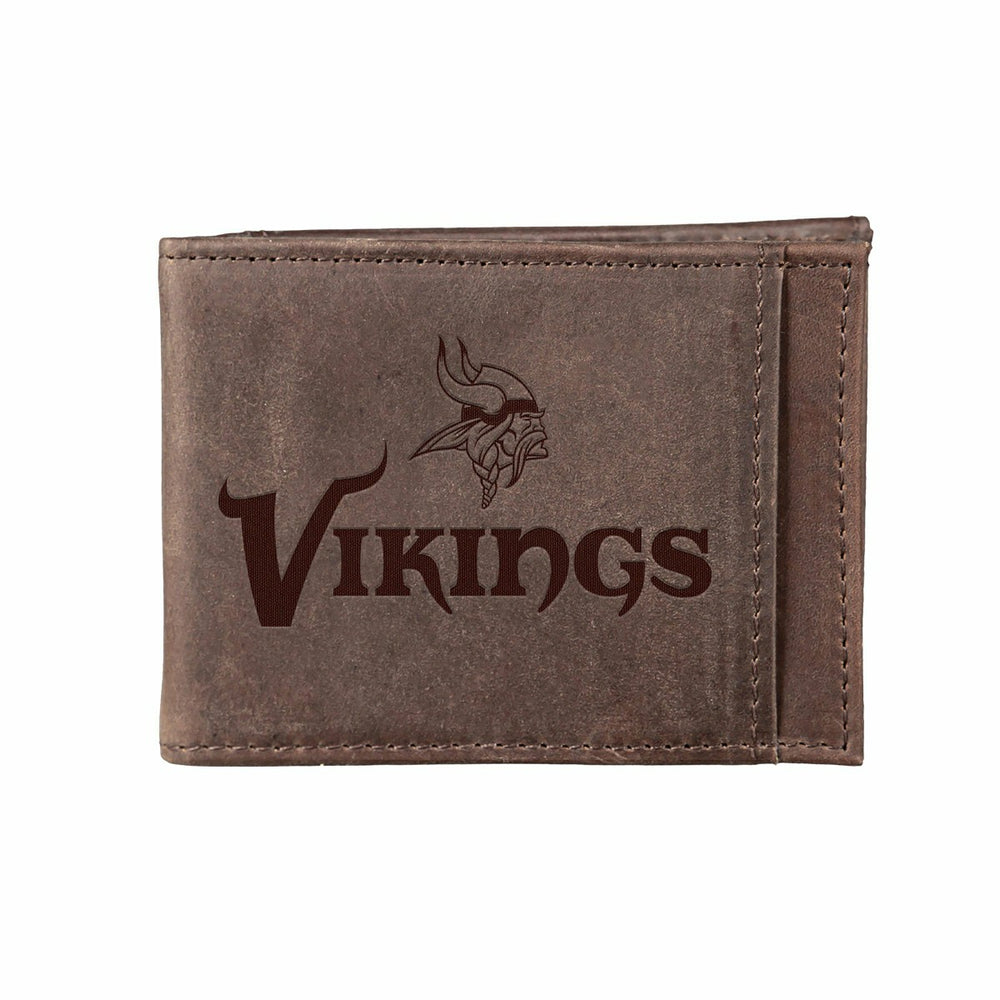 Front Pocket Wallet w/ RFID Blocking, Minnesota Vikings, Brown - NFL Home