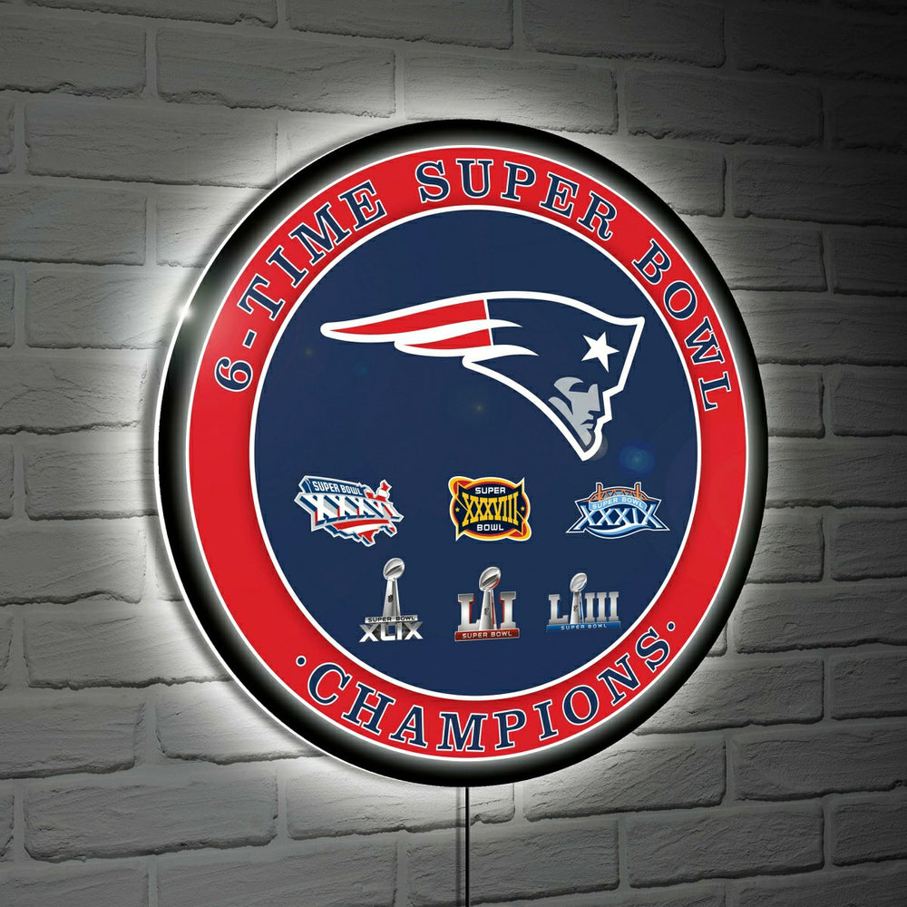 New England Patriots 4X Superbowl Champions Football Round LED Wall De - NFL Home