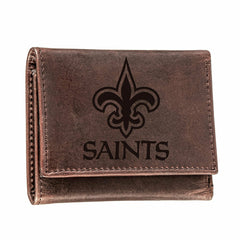 New Orleans Saints, Tri-Fold Wallet, Brown, CH, 100% Genuine Leather - NFL Home