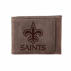 Front Pocket Wallet w/ RFID Blocking, New Orleans Saints, Brown - NFL Home