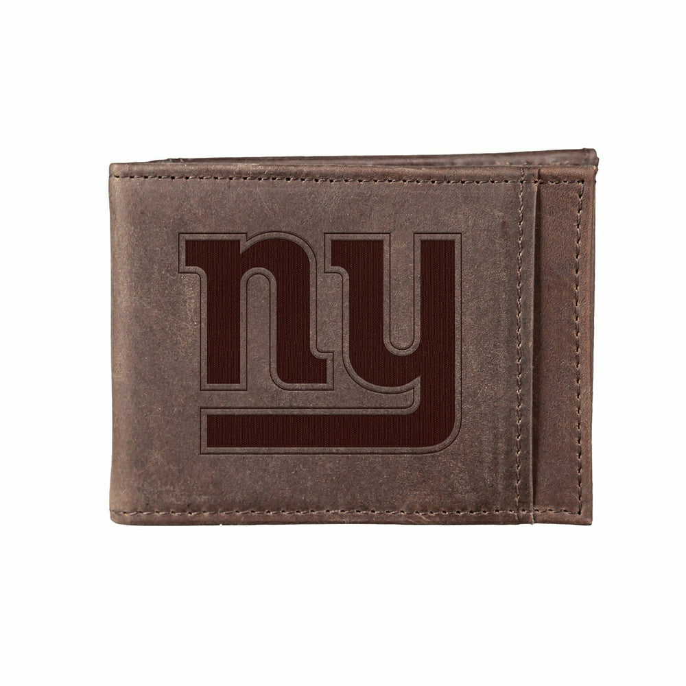 Front Pocket Wallet w/ RFID Blocking, New York Giants, Brown - NFL Home