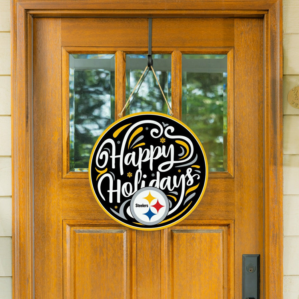 Pittsburgh Steelers Holiday Round Door Décor with Hanging Rope, 18x18 - NFL Home