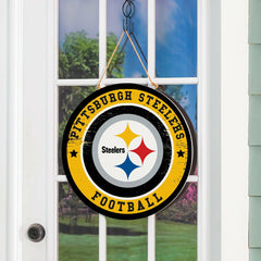 Pittsburgh Steelers Round Door Décor with Hanging Rope, 18x18 - NFL Home