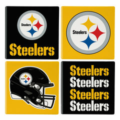 Pittsburgh Steelers Ceramic Coasters Set, 4pcs with Wood Caddy - NFL