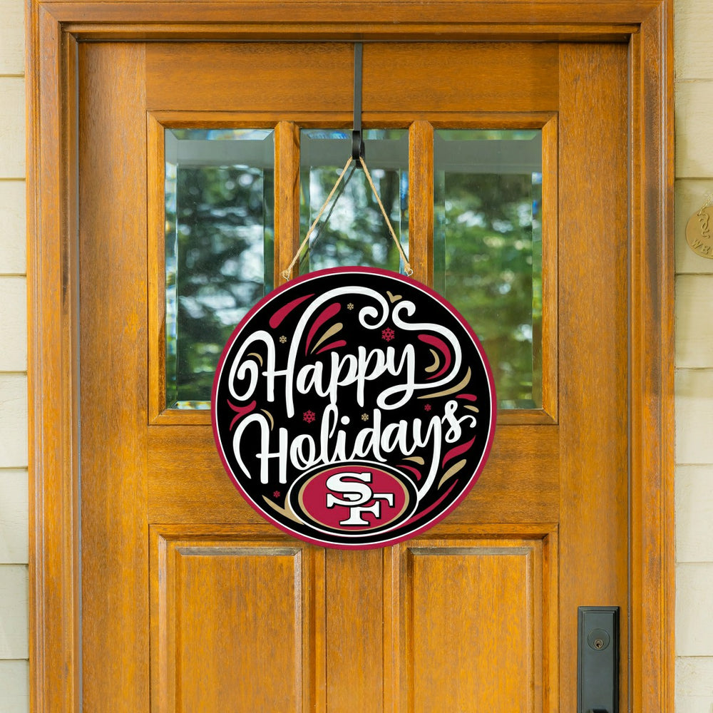 San Francisco 49ers Holiday Round Door Décor with Hanging Rope, 18x18 - NFL Home