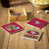 San Francisco 49ers Ceramic Coasters Set, 4pcs with Wood Caddy - NFL