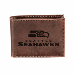 Seattle Seahawks, Bi-Fold Wallet, Brown, CH, 100% Genuine Leather - NFL Home