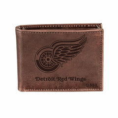 Detroit Red Wings, Bi-Fold Wallet, Brown, CH, 100% Genuine Leather - NHL Home