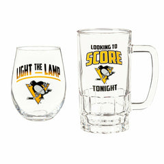 Stemless 17OZ Glass & Tankard 16OZ Gift Set, Pittsburgh Penguins - Home NHL