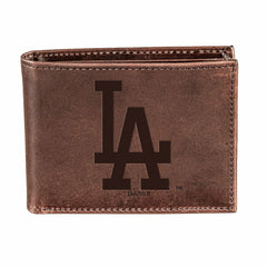 Los Angeles Dodgers Bi-Fold Wallet Brown 100% Genuine Leather - MLB Home