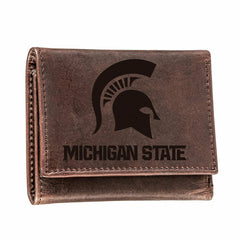 Michigan State, Tri-Fold Wallet, Brown, CH, 100% Genuine Leather - Collegiate Home