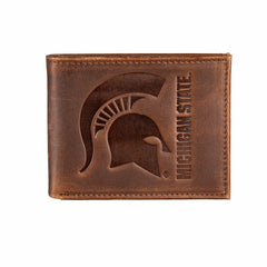 Michigan State, Bi-Fold Wallet, Brown, CH, 100% Genuine Leather - Collegiate Home
