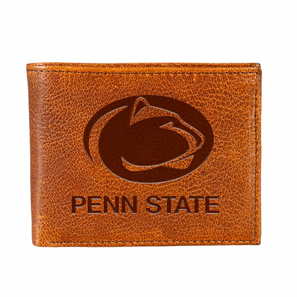 Penn State, Embossed 100% Genuine Tumbled Leather Passcase Bi-Fold Wal - Collegiate Home