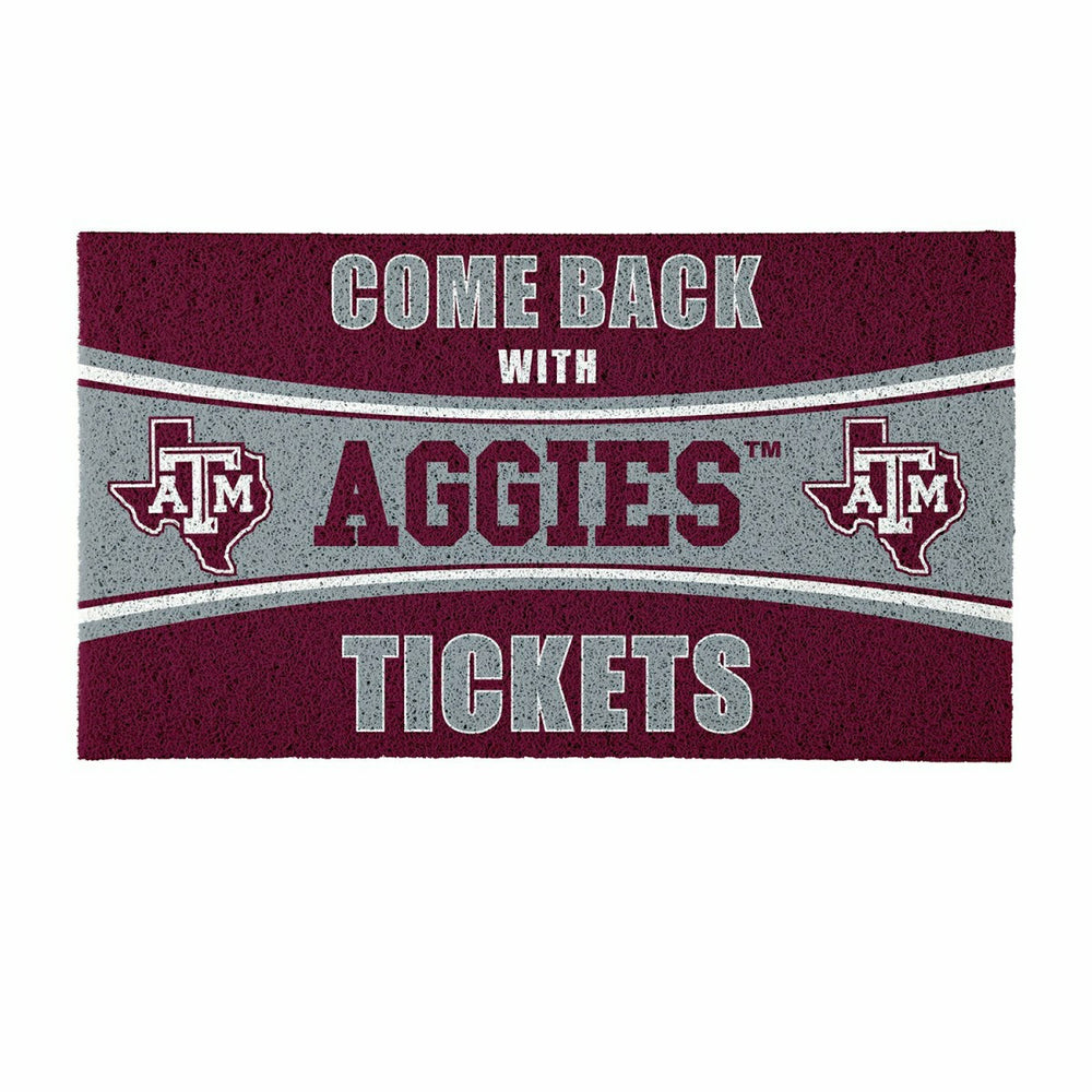 28" x 16" PVC Trapper Mat, Come Back with Tickets, Texas A&M - Collegiate