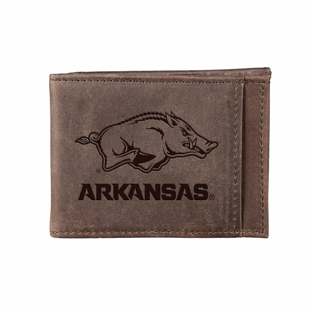 Front Pocket Wallet w/ RFID Blocking, University of Arkansas, Brown - Collegiate Home