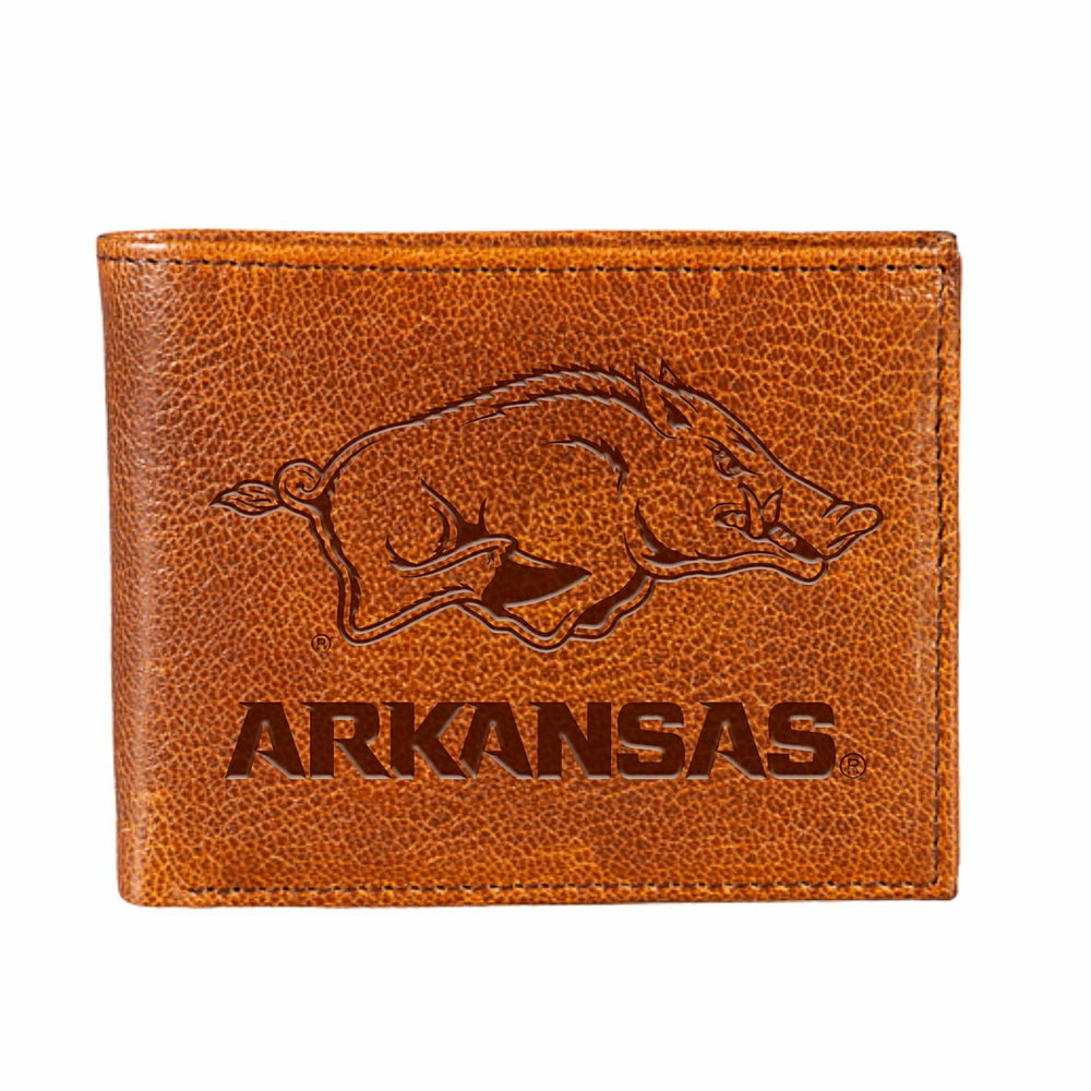 University of Arkansas, Embossed 100% Genuine Tumbled Leather Passcase - Collegiate Home