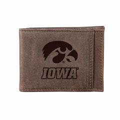 Front Pocket Wallet w/ RFID Blocking, University of Iowa, Brown - Collegiate Home