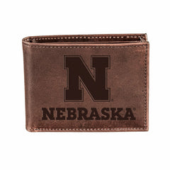 University of Nebraska, Bi-Fold Wallet, Brown, CH, 100% Genuine Leathe - Collegiate Home