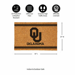 University of Oklahoma Large One Color Coir Mat, 36"x24" - Collegiate