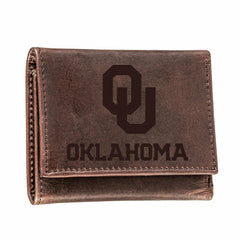 University of Oklahoma, Tri-Fold Wallet, Brown, CH, 100% Genuine Leath - Collegiate Home