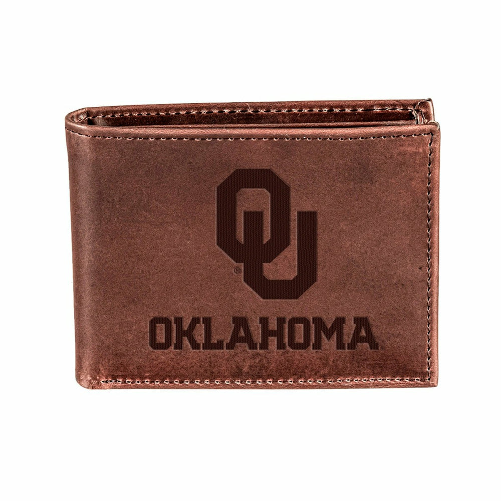 University of Oklahoma, Bi-Fold Wallet, Brown, CH, 100% Genuine Leathe - Collegiate Home