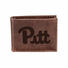 University of Pittsburgh, Bi-Fold Wallet, Brown, CH, 100% Genuine Leat - Collegiate Home
