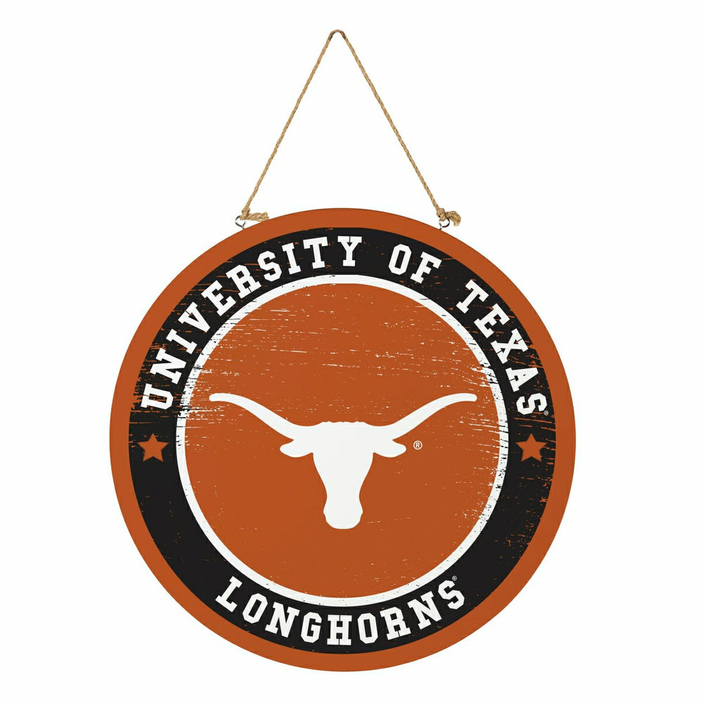 University of Texas Round Door Décor with Hanging Rope, 18x18 - Collegiate Home
