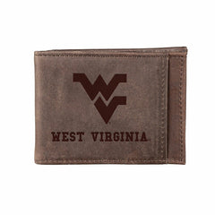 Front Pocket Wallet w/ RFID Blocking, West Virginia University, Brown - Collegiate Home