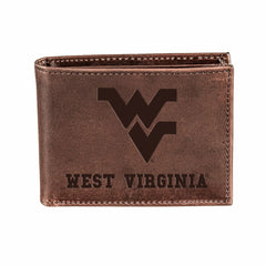 West Virginia University , Bi-Fold Wallet, Brown, CH, 100% Genuine Lea - Collegiate Home