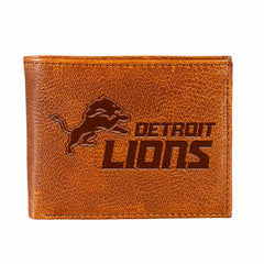 Detroit Lions, Embossed 100% Genuine Tumbled Leather Passcase Bi-Fold - NFL Home