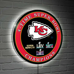 Kansas City Chiefs Multi-Win Superbowl Champions Football Round LED Wa - NFL Home