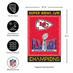 Kansas City Chiefs SB58 Champions Embossed Suede House Flag - NFL Home